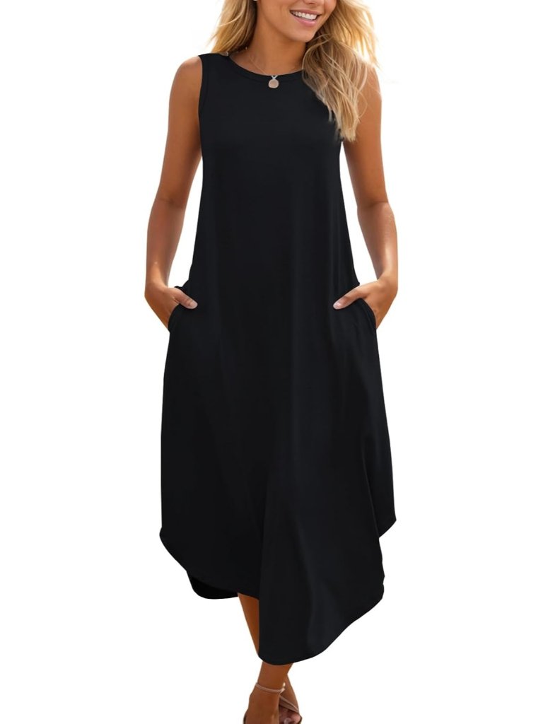 Women's Black Casual Summer Sleeveless Dress Beach Sundress Split Long Dress
